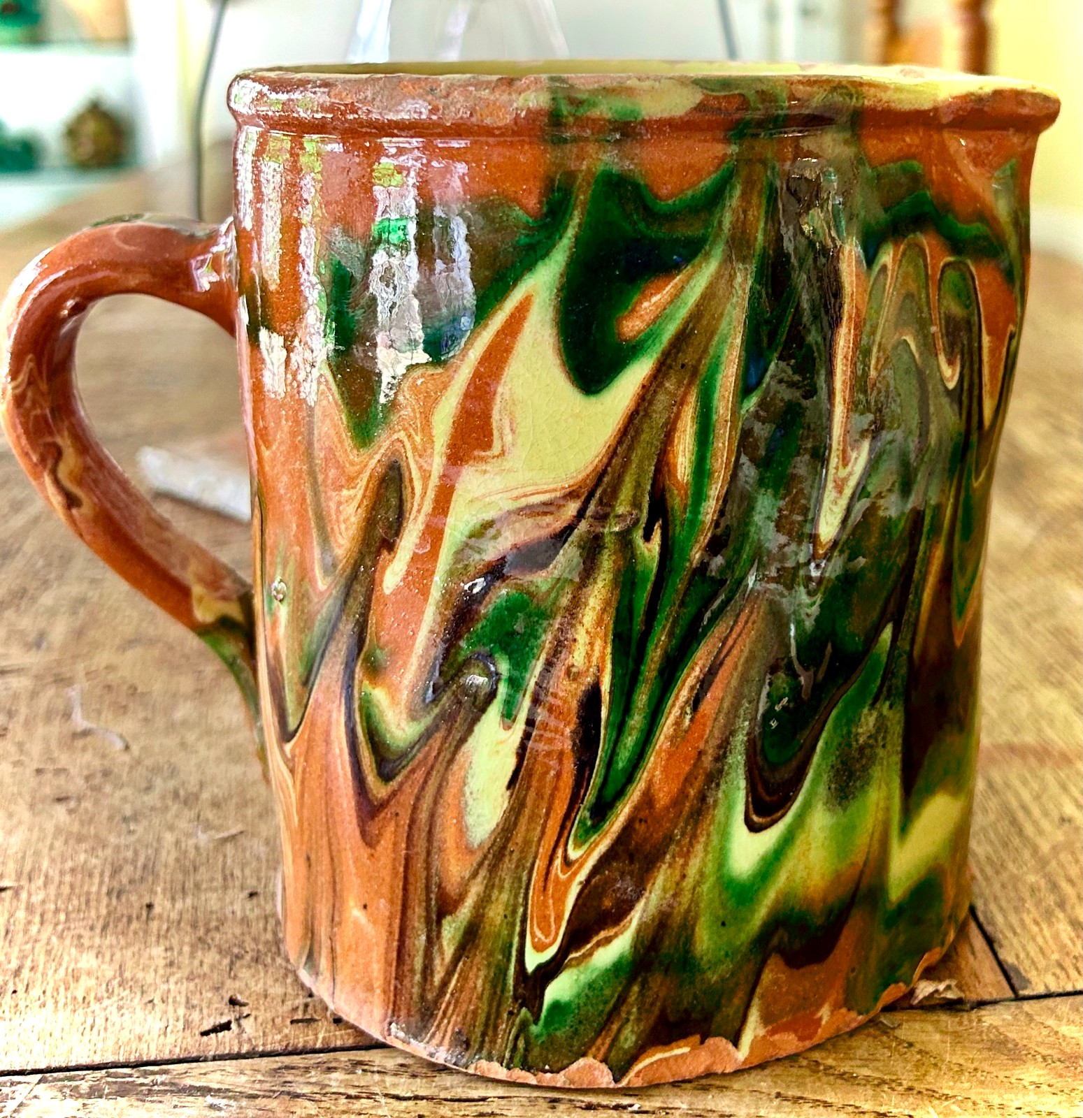 FRENCH ANTIQUE POTTERY CONFIT JASPE CERAMIC GLAZE EARTHENWARE POT JUG PITCHER