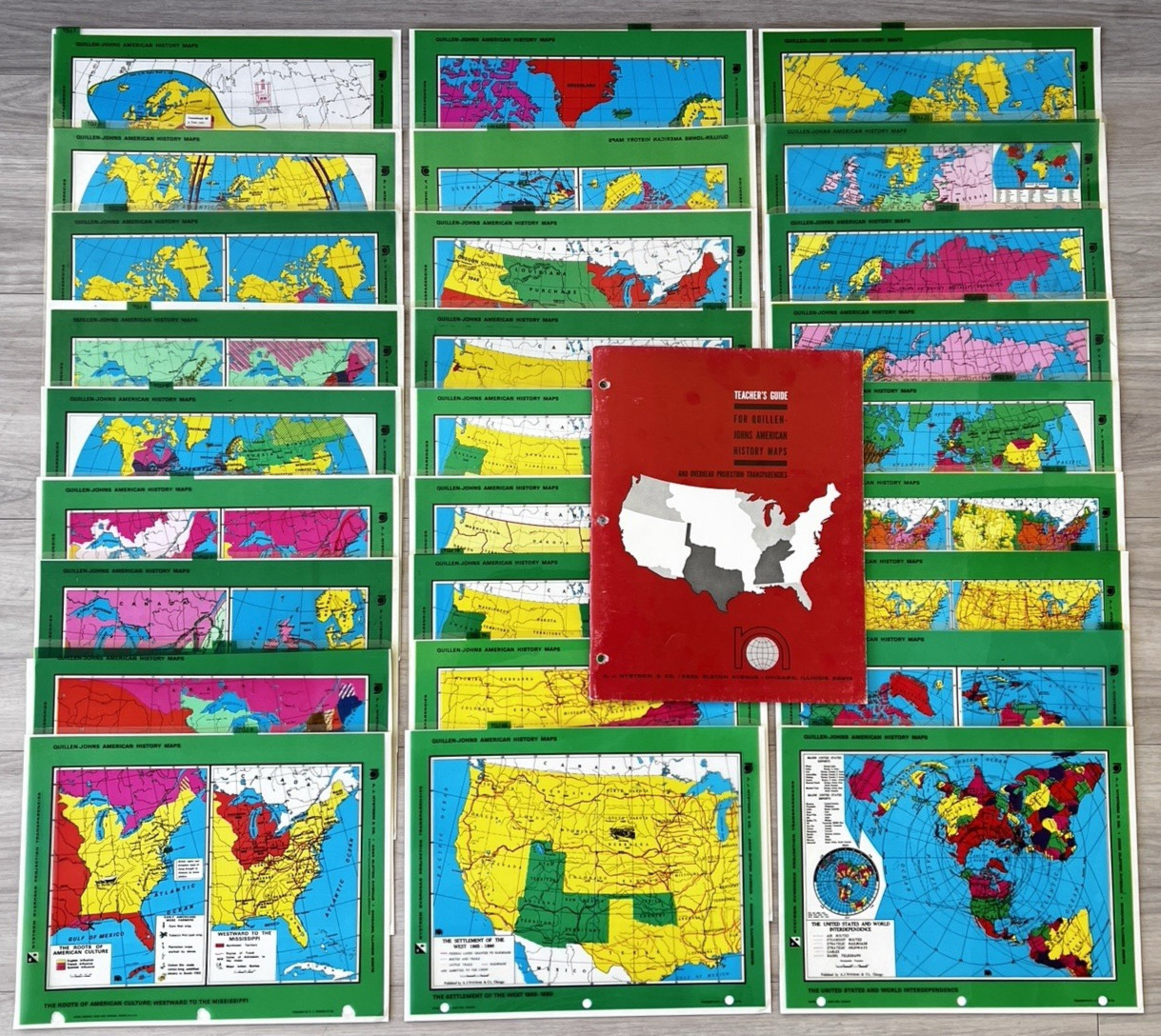Vintage 1962 AMERICAN HISTORY MAP TRANSPARENCIES & Teacher\'s Guide QUILLEN JOHNS
