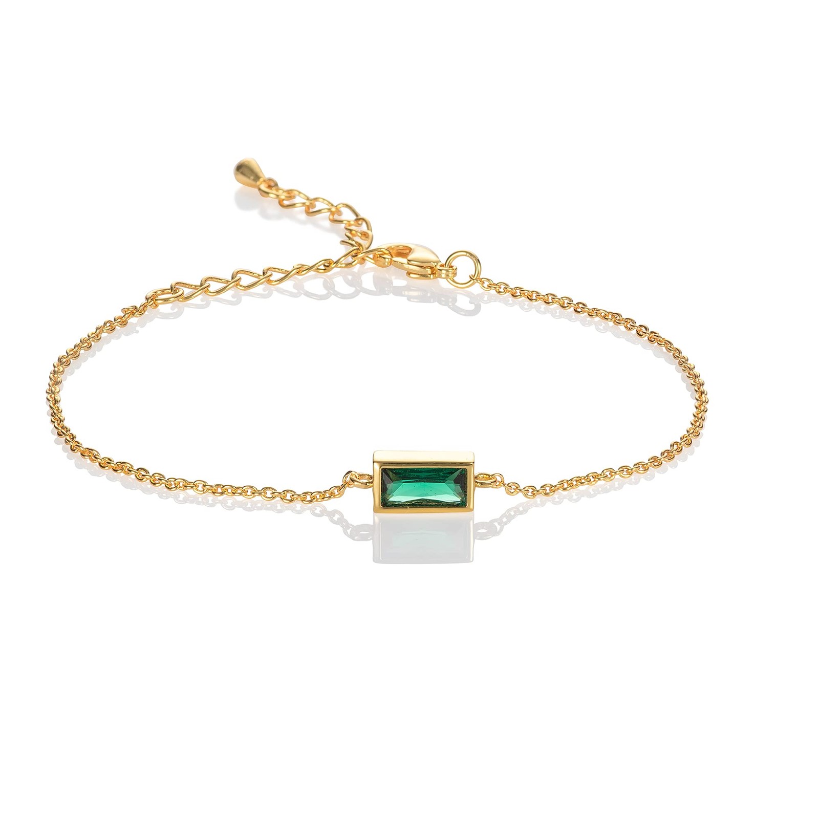 Namana Dainty Gold Bracelet Green Stone Baguette Gold Plated Women Girls Namana Dainty Gold Bracelet Green Stone Baguette Gold Plated Women Girls