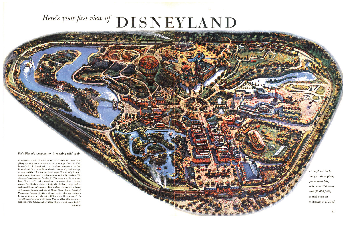 Disneyland Park 1954 Map First View Concept Retro Disney Poster Print