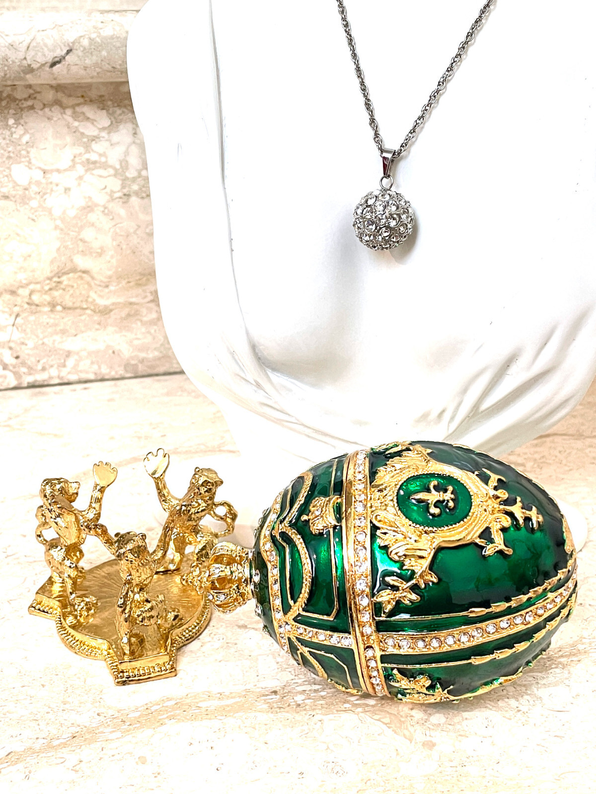Diamond Necklace & Royal Fabergé Faberge egg Trinket Christmas gift for her Diamond Necklace & Royal Fabergé Faberge egg Trinket Christmas gift for her