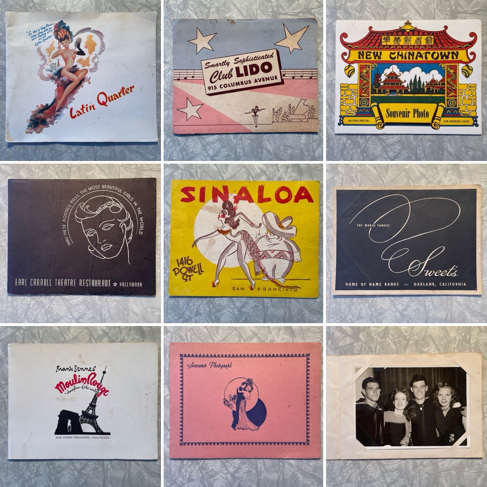 8 1940s 1950s Souvenir Photo Folders + Photos SF/LA California Clubs Restaurants