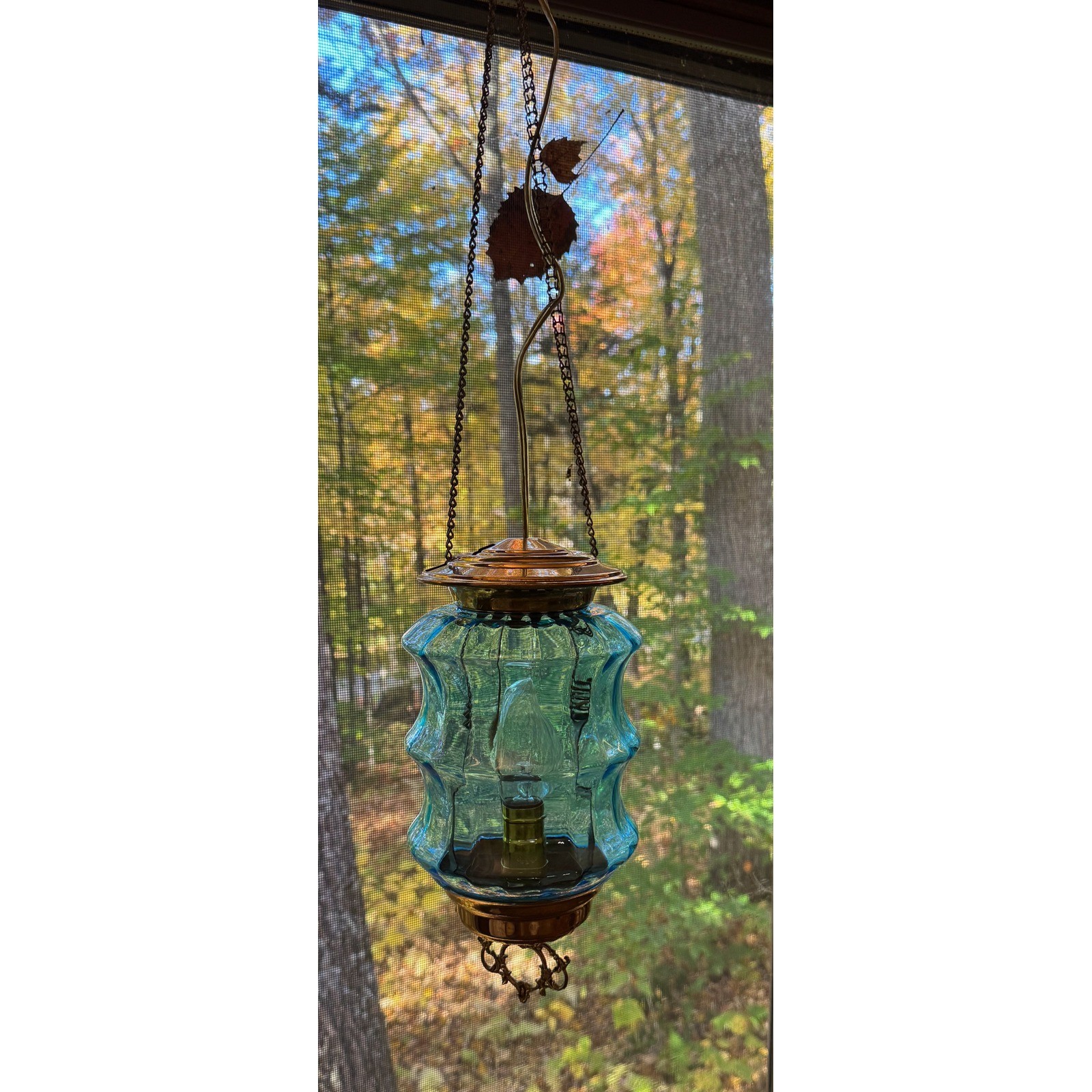Vintage Aqua Blue Optic Glass Swag Lamp Mid Century Modern Brass Fixture Vintage Aqua Blue Optic Glass Swag Lamp Mid Century Modern Brass Fixture