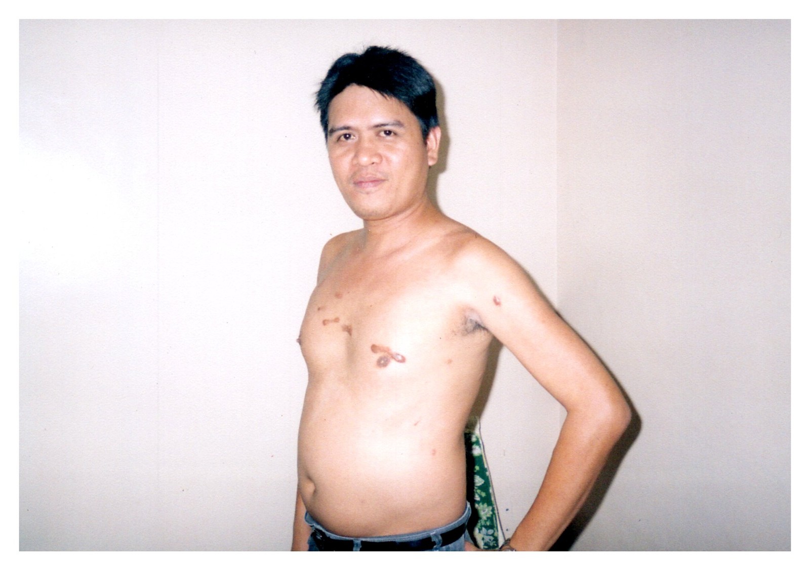 1970s Shirtless Young Man Posed Flash Candid Found Snapshot Vintage Photo