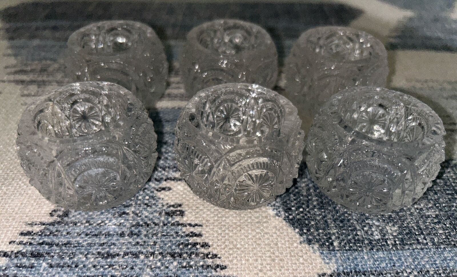 Vintage Lead Crystal Clear Cut Glass Salt Cellars  Set Of 6