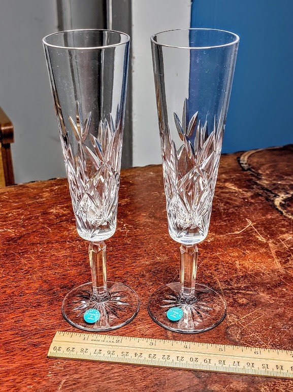 PAIR Tiffany & Co Sybil Crystal Champagne Flutes Unused Condition With Labels