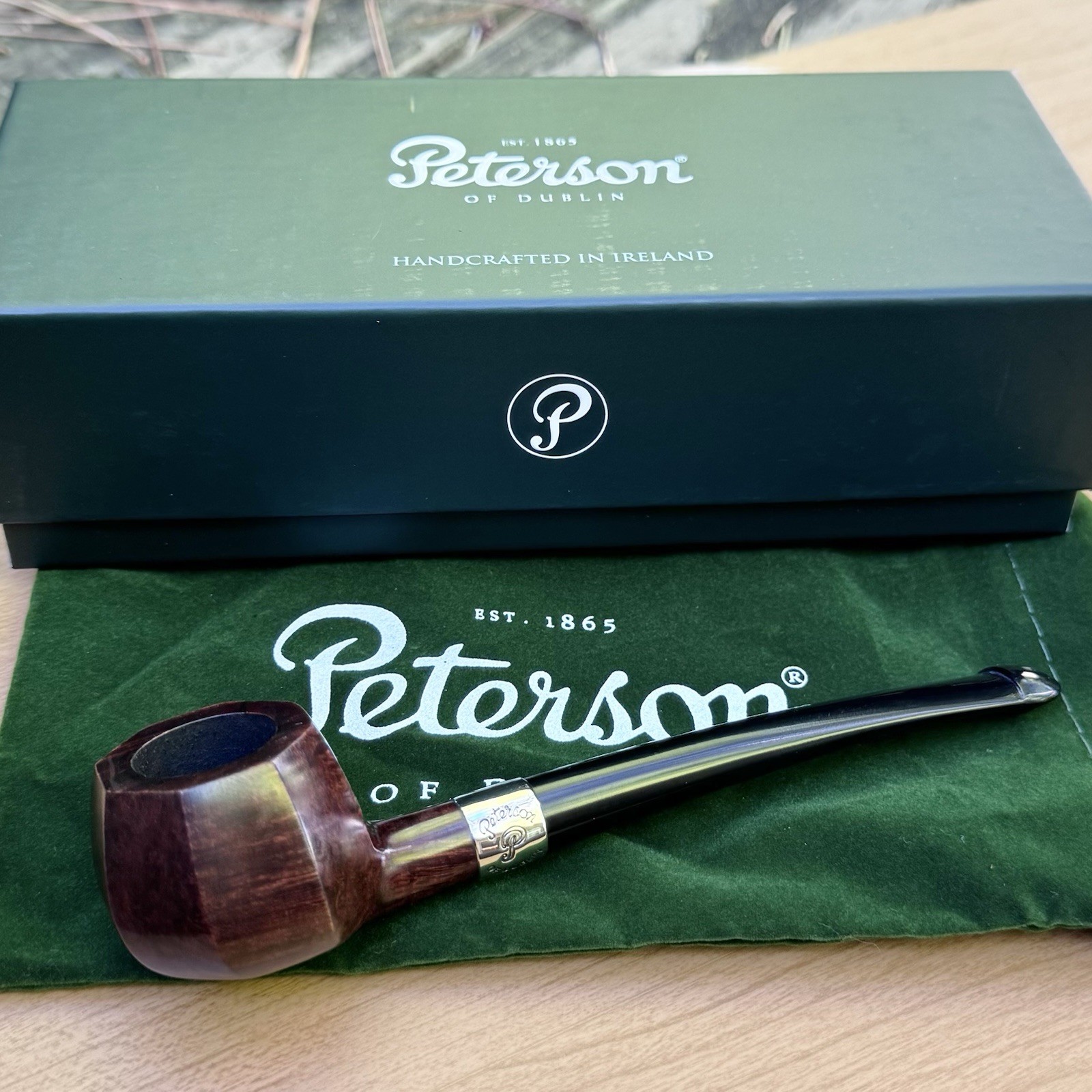 Peterson Aran Smooth Nickel Mounted Paneled Prince (3070) P-Lip Tobacco Pipe New