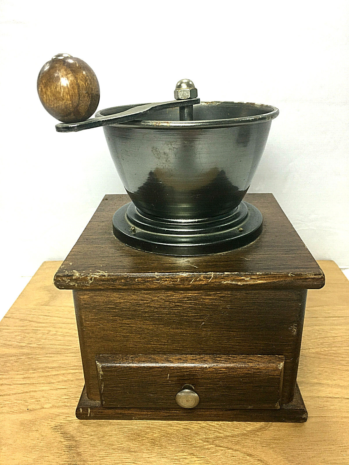 Vintage 50\'s  Collectible Wooden Manual Coffee Bean Grinder Mill 7\