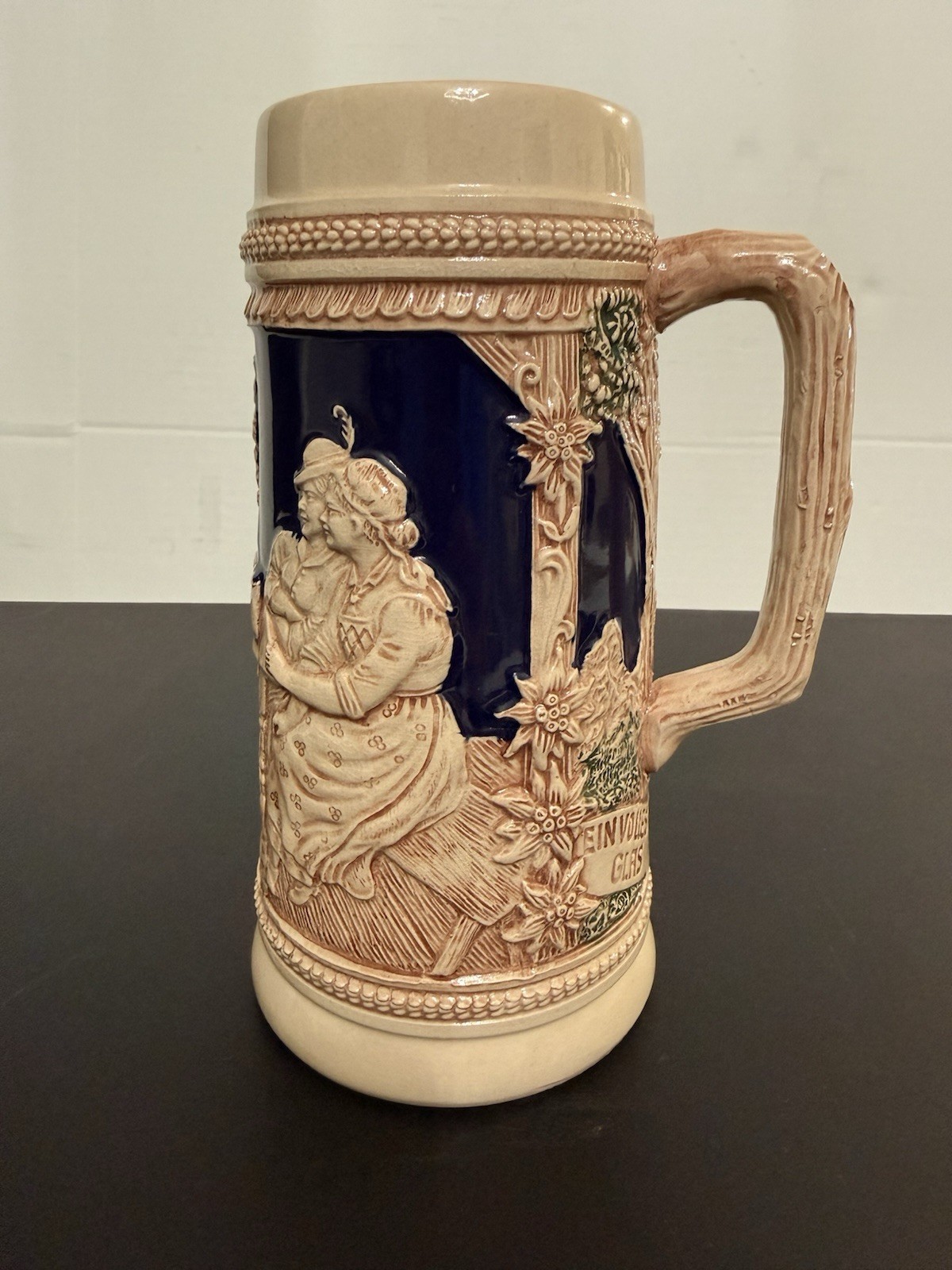 Vintage German Beer Stein, Bavarian Tavern Scene West Germany, #1805 Wheat/Blue