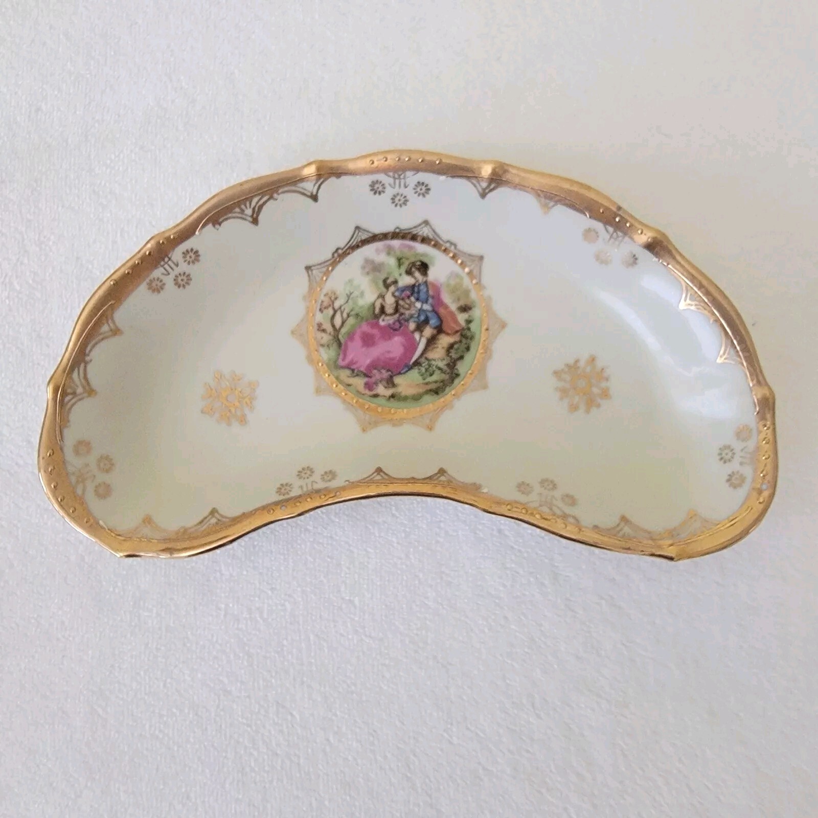 Vintage Royal Vienna Victorian Crescent Bone China Dish With Beaded Gold Accents