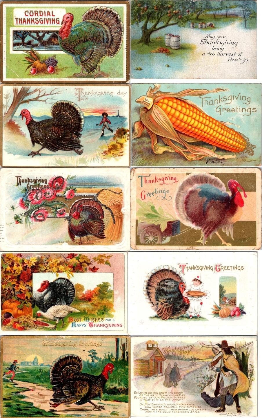 LOT/10 ANTIQUE THANKSGIVING VINTAGE POSTCARDS EARLY 1900s CONDITION VARIES #24