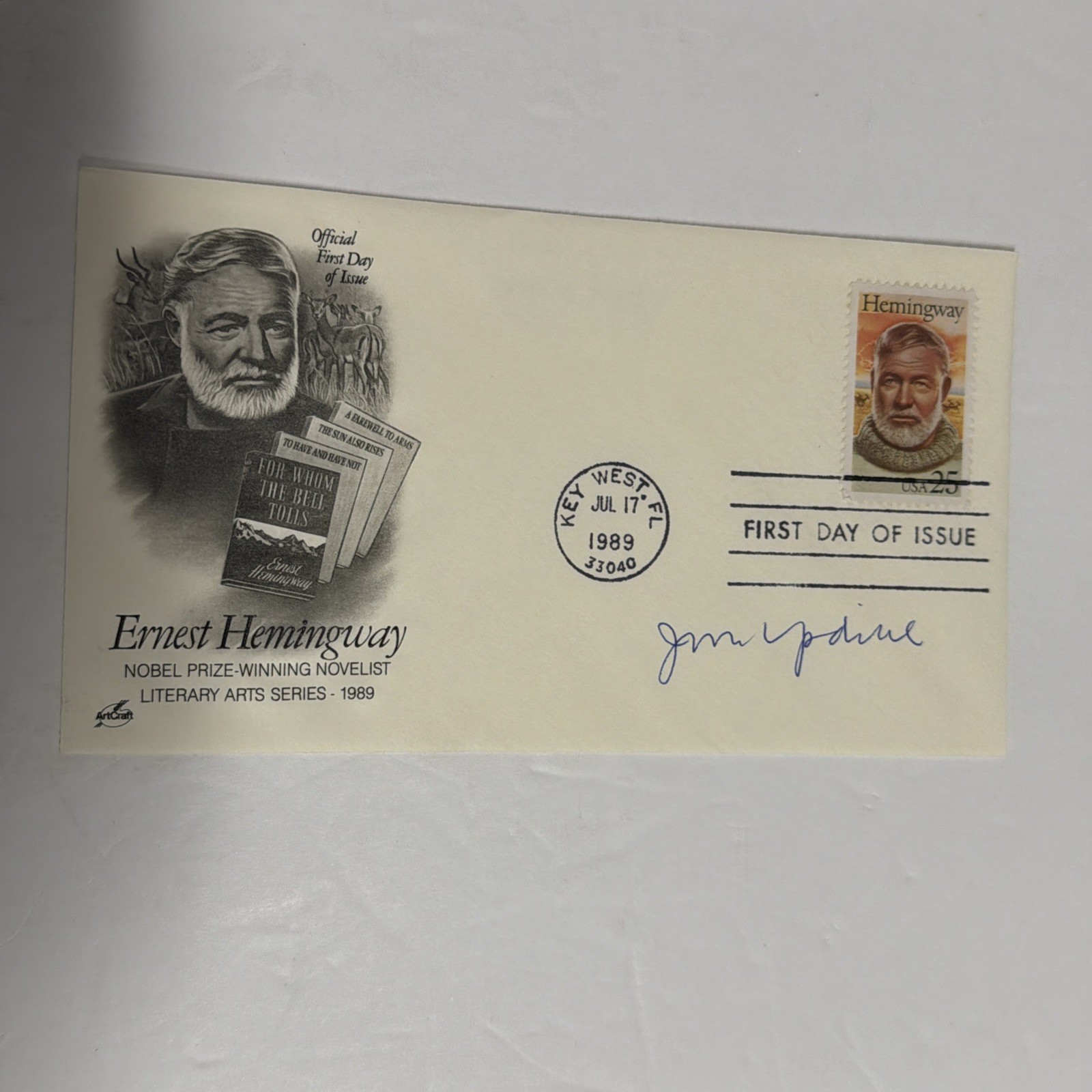 John Updike SIGNED Author Ernest Hemingway First Day Cover FDC 1989 Key West Fl John Updike SIGNED Author Ernest Hemingway First Day Cover FDC 1989 Key West Fl