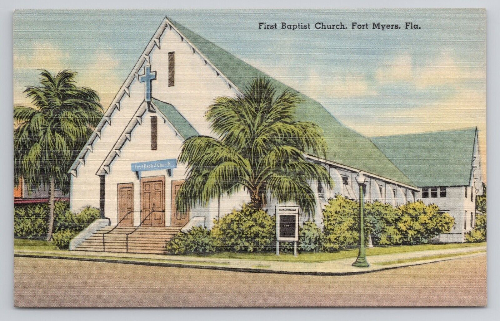 First Baptist Church Fort Myers Florida Linen Postcard No 6020
