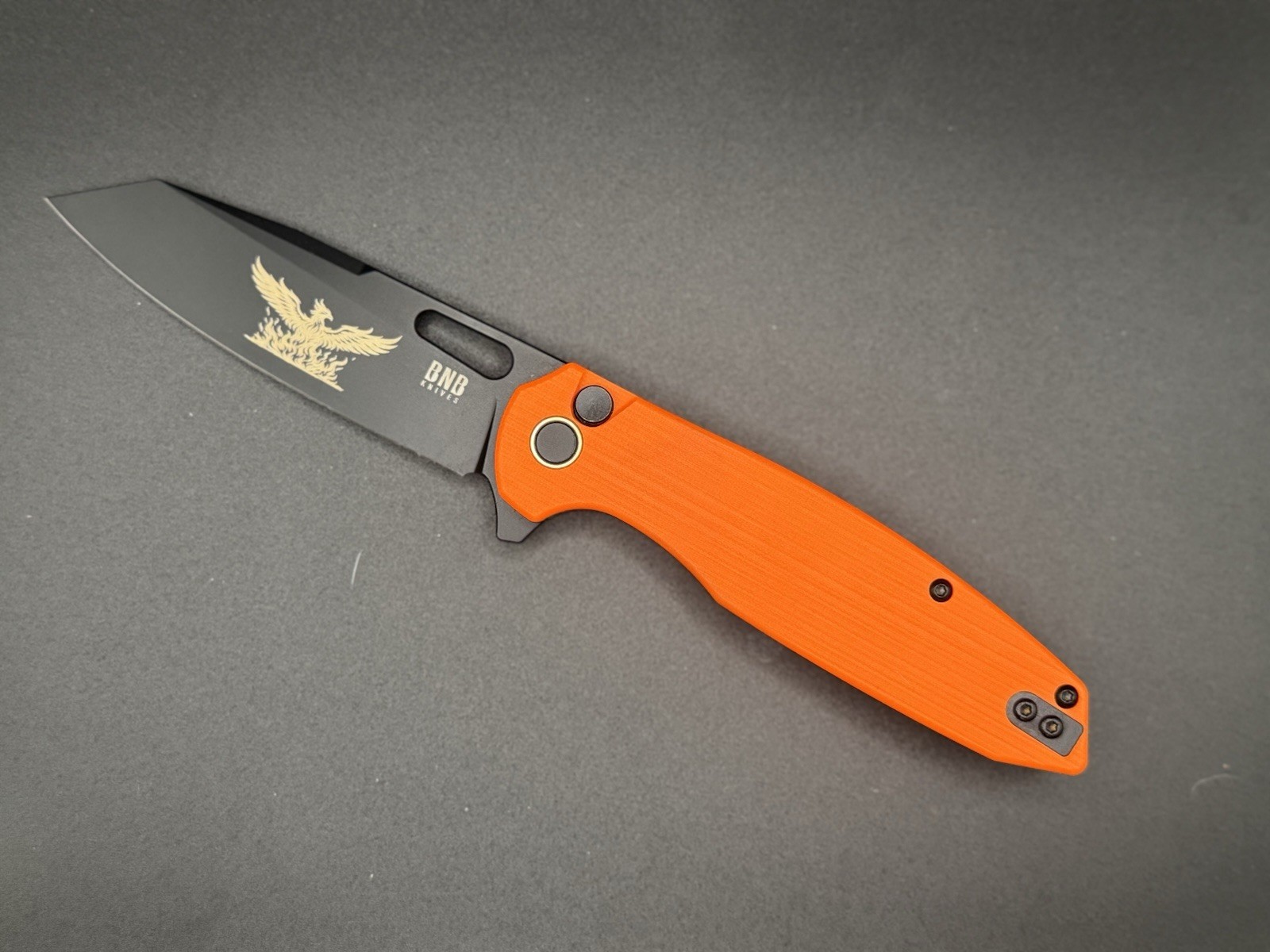 BNB Phoenix Folding knife, 14c28n Blade, UV Orange G10