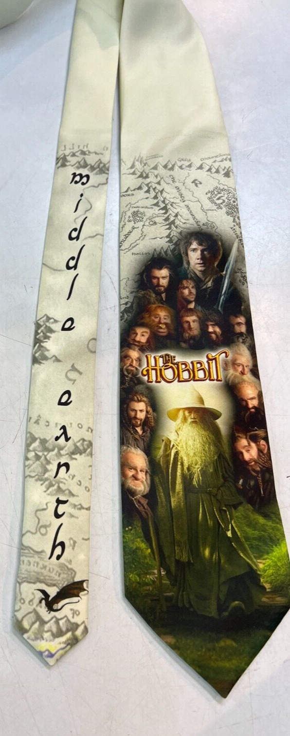 L@@K The Hobbit Necktie -  J.R.R. Tolkien Bilbo Baggins Smaug Dwarf Gandalf