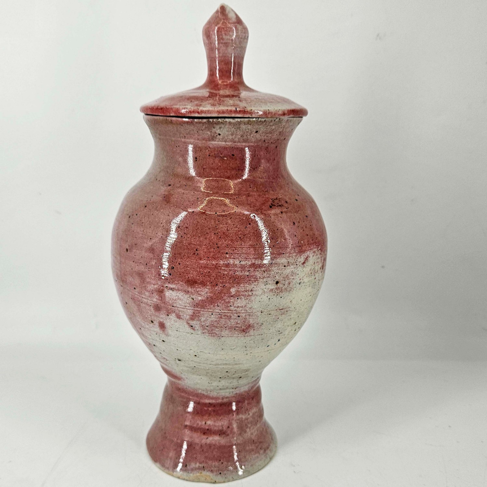 Mid Century Modern MCM mauve cream Studio art Pottery Vase Urn signed