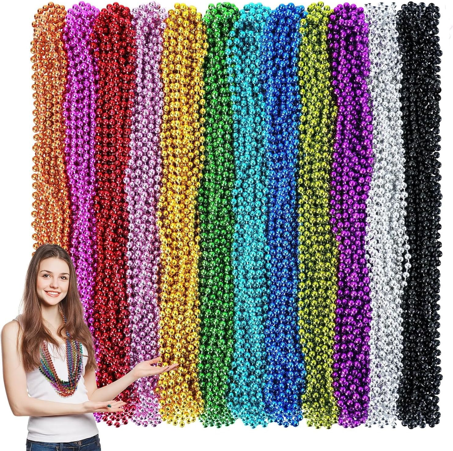 ZHLISHQINJJ 144 PCS Mardi Gras Beads, 12 Colors Mardi Gras Beads Bulk