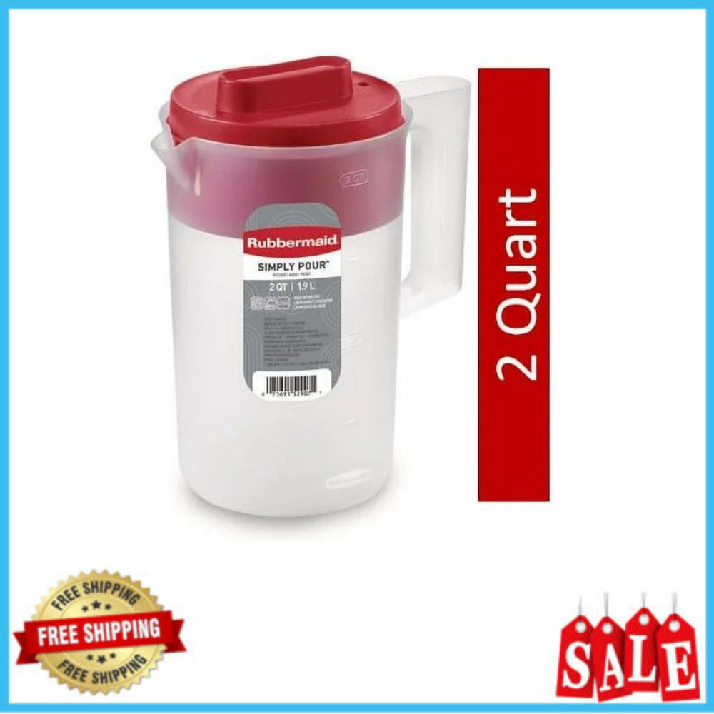 Rubbermaid Simply Pour Plastic with Multifunctional Lid Red, 2 Quart