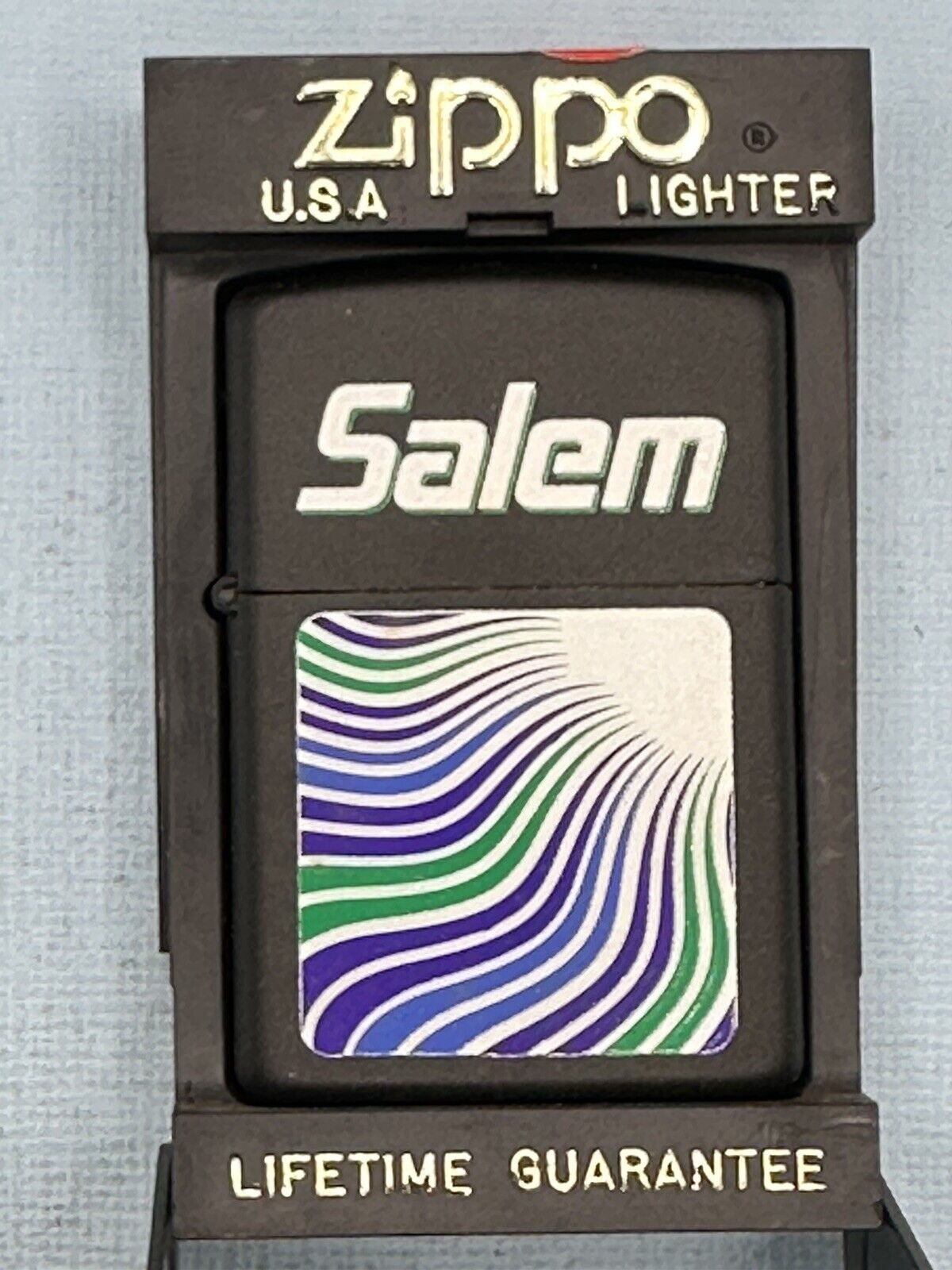 Vintage 1996 Salem Color Waves Black Matte Zippo Lighter Rare NEW