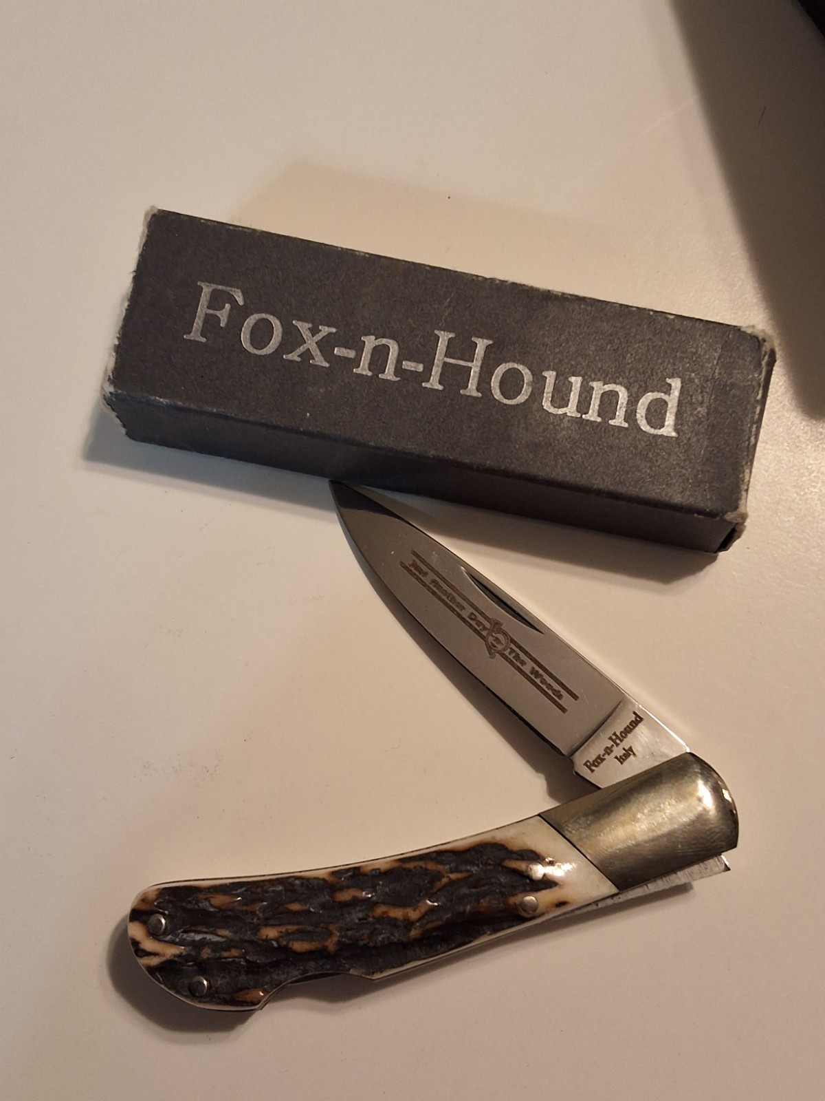 Fox-n-Hound Just Another Day Stag Handle Lockback Pocket Knife Made in Italy Fox-n-Hound Just Another Day Stag Handle Lockback Pocket Knife Made in Italy