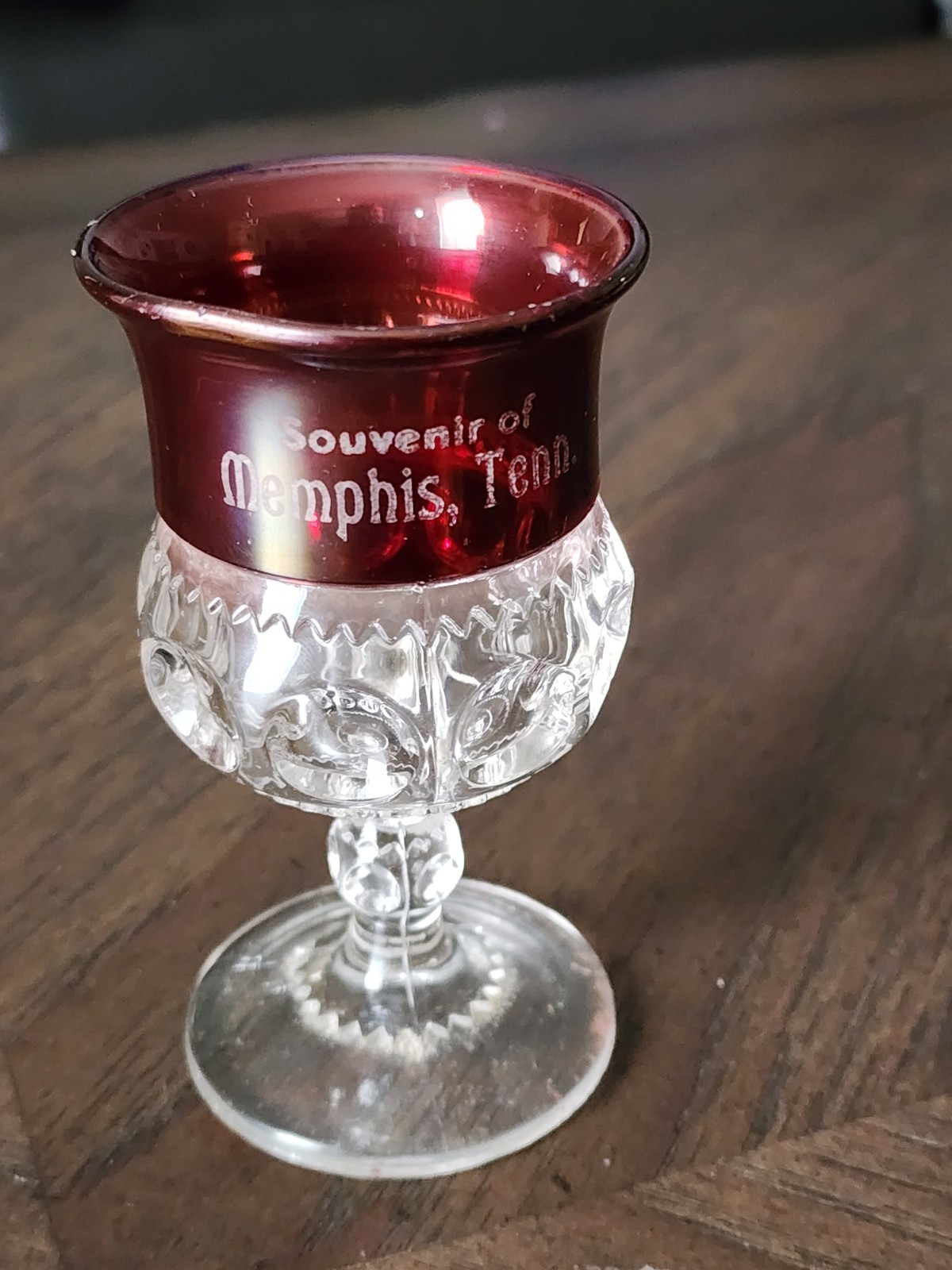 Antique EAPG Ruby Red Flash Glass Goblet Cup Souvenir of Memphis, TENNESSEE 