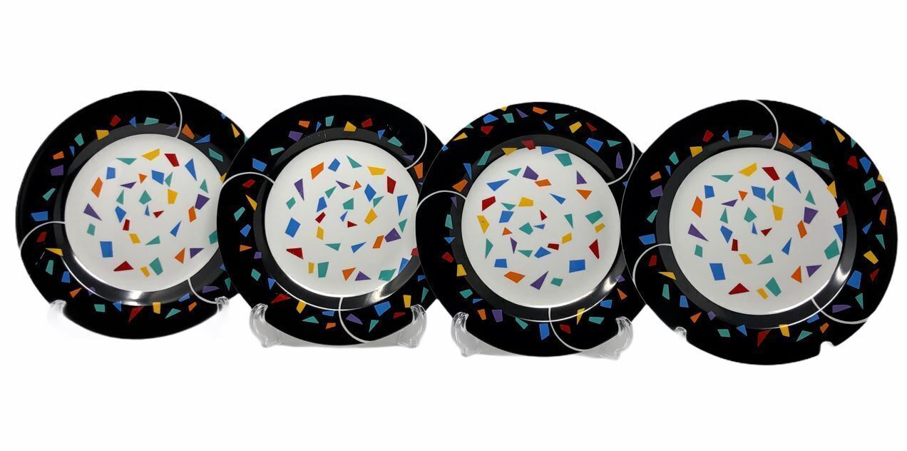 Wolfgang Puck Salad Plates Set 4 Spago Bistro Collection Black Confetti Rim Dish