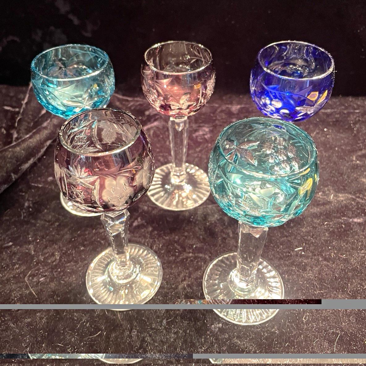 Vintage Nachtmann Traube 5 Cut to Clear Crystal Cordial Glasses Germany