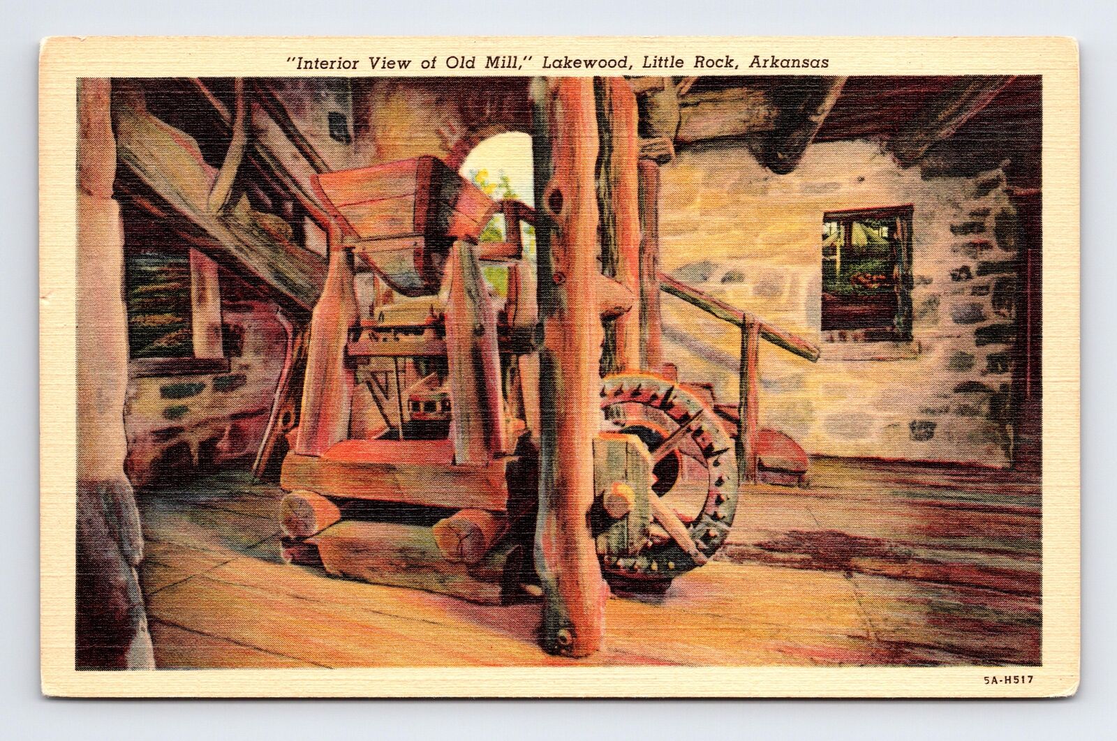 c1935 Linen Postcard Little Rock AR Arkansas Interior Lakewood Old Mill