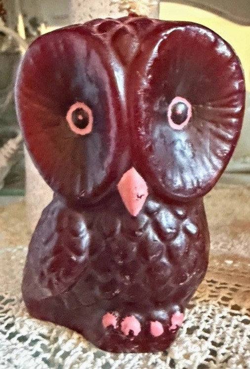 Vintage Purple Owl Candle Figurine Wax Bird Pink Eyes Feet Retro Decor Vintage Purple Owl Candle Figurine Wax Bird Pink Eyes Feet Retro Decor
