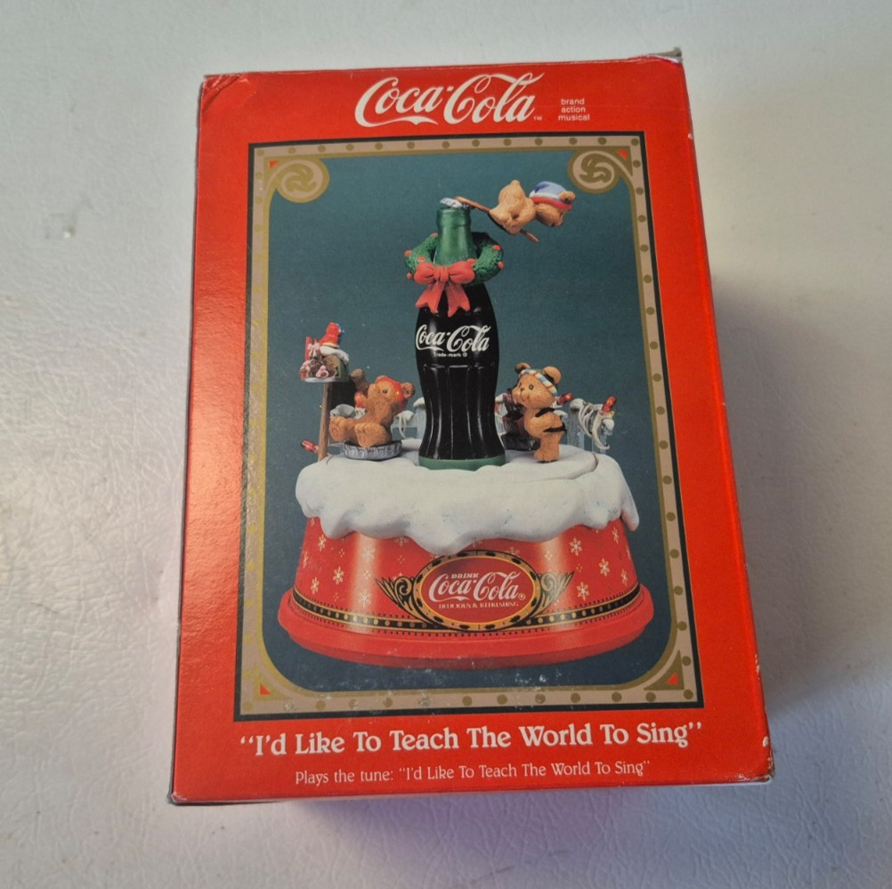 1991 Enesco Coca-Cola Musical Bears I\'d Like To Teach The World To Sing Boxed