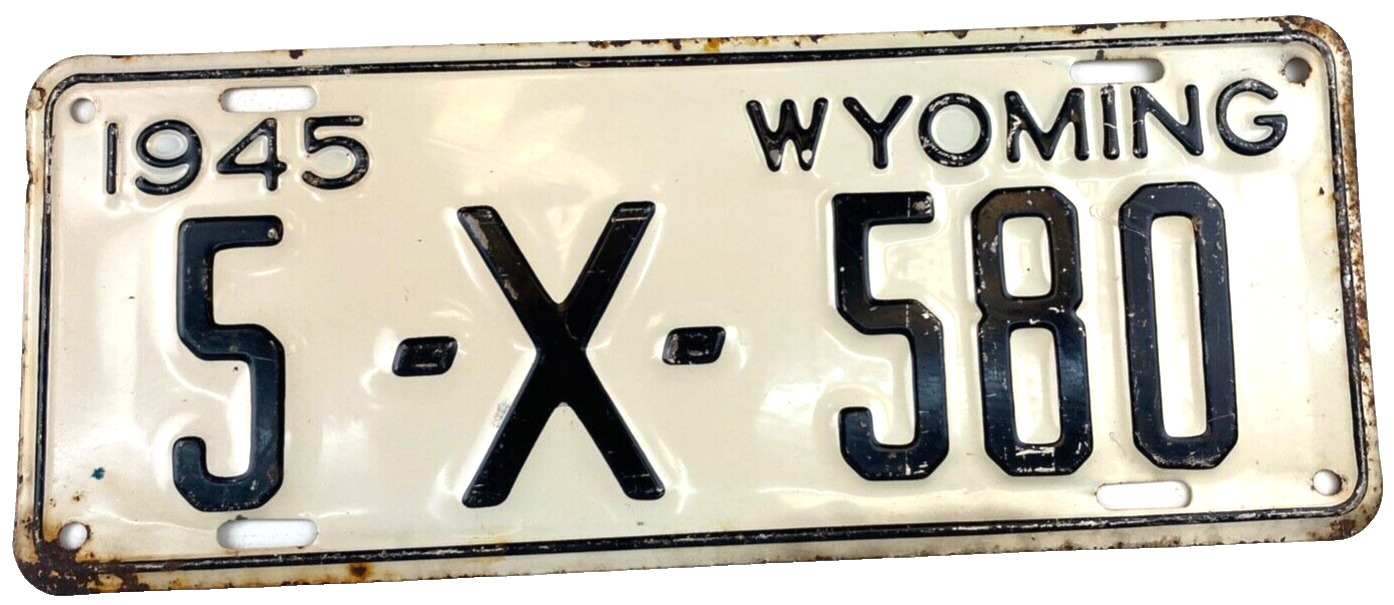 Wyoming 1945 License Plate Vintage Trailer Tag Albany Co Cave Collectors Decor
