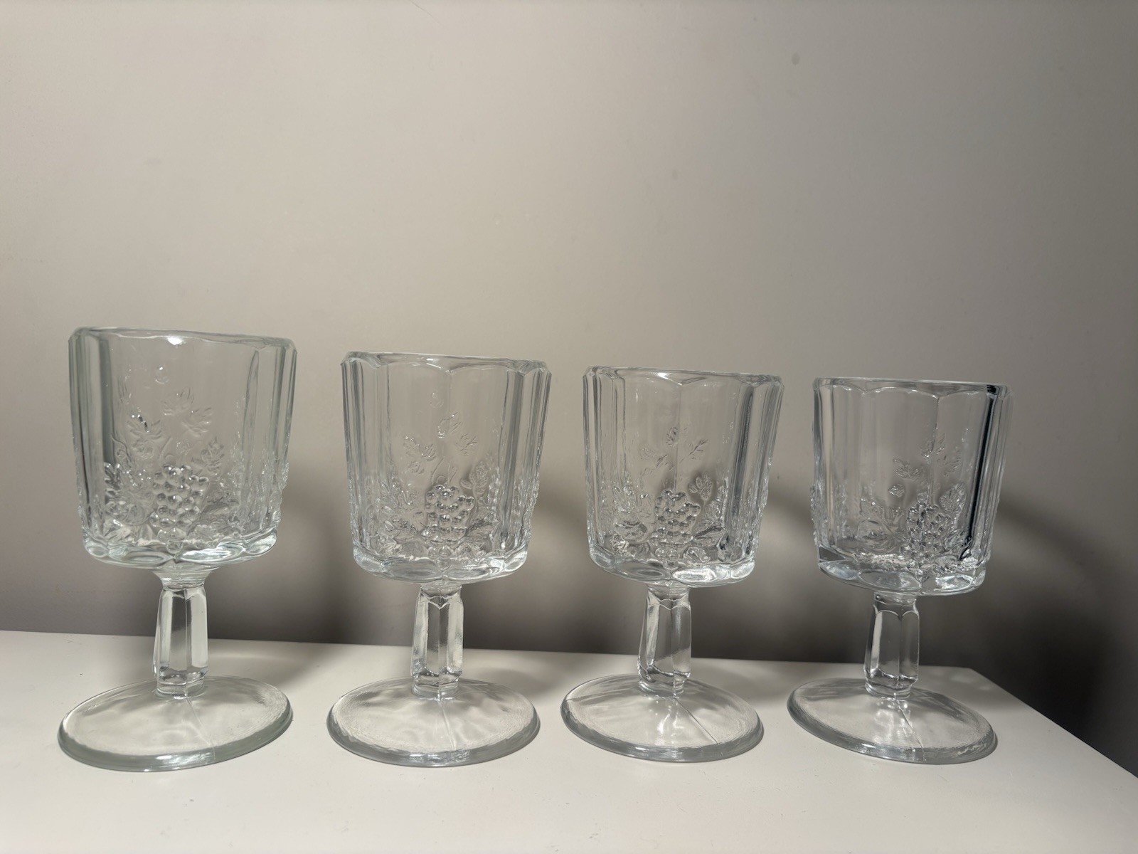 Westmoreland Paneled Grape Crystal Water Goblets Stemware 4-8OZ.
