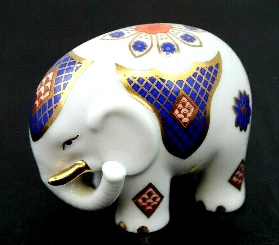 PG Elephant Porcelain Handcrafted Blue Orange Design w/ Gold Trim 3\