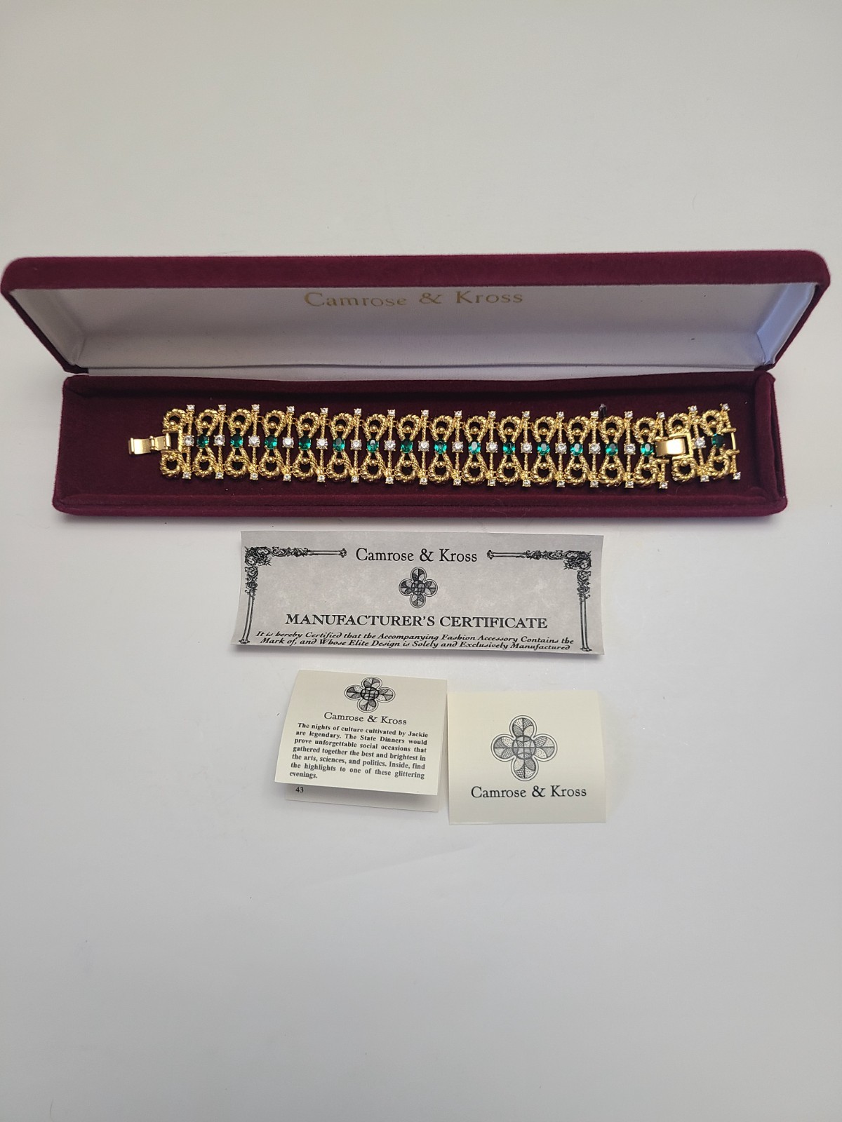 Camrose & Kross Jacqueline Kennedy Bracelet Emerald Bow-Tie Crystal Jewelry