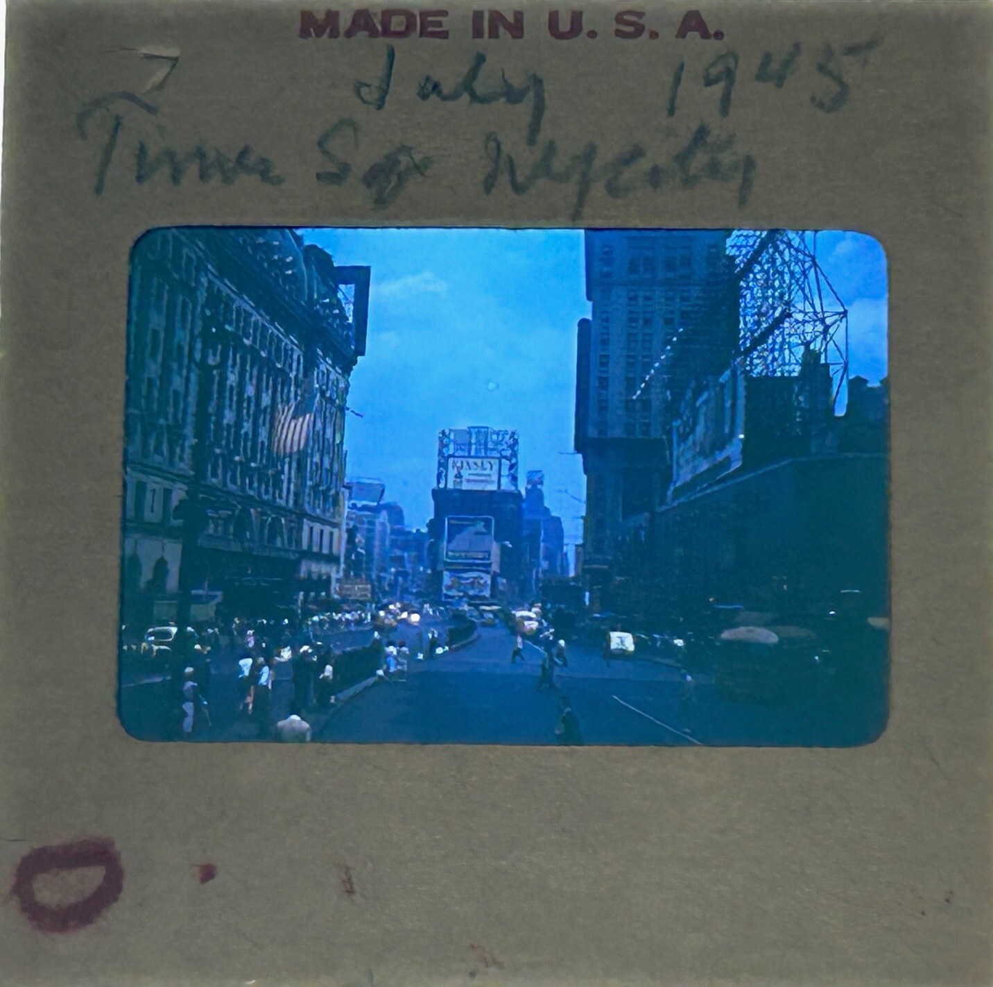 1945 Original TIMES SQUARE, NY 35mm Film Slide - Kodachrome Red Border