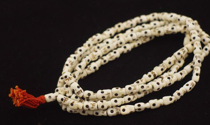 Vintage 108 Beads  Skull Prayer Mala Tibetan Buddhist Necklace Feng Shui