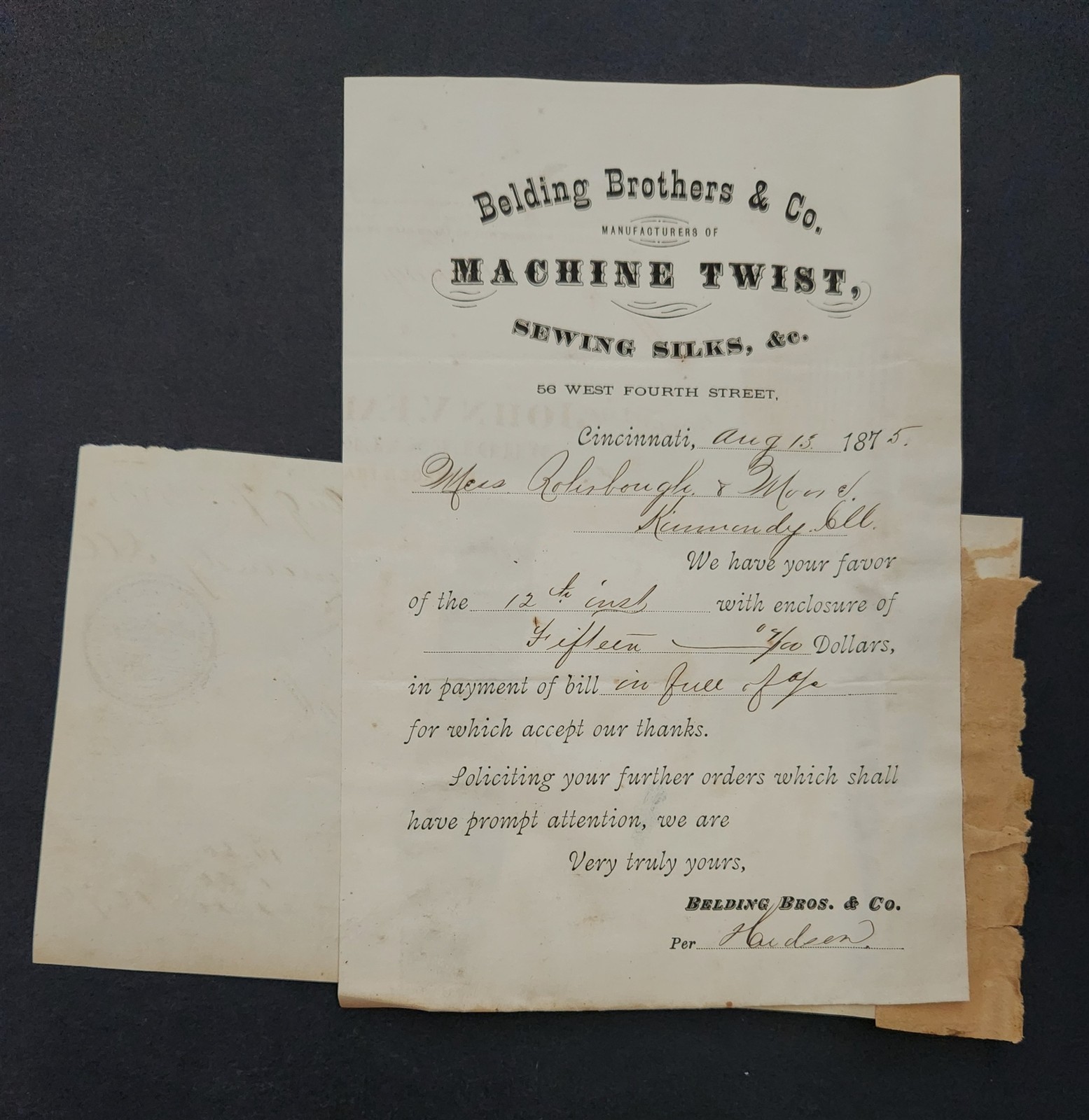1875 antique BELDING BROS & CO cincinnati oh MACHINE TWIST SEWING SILK THREAD