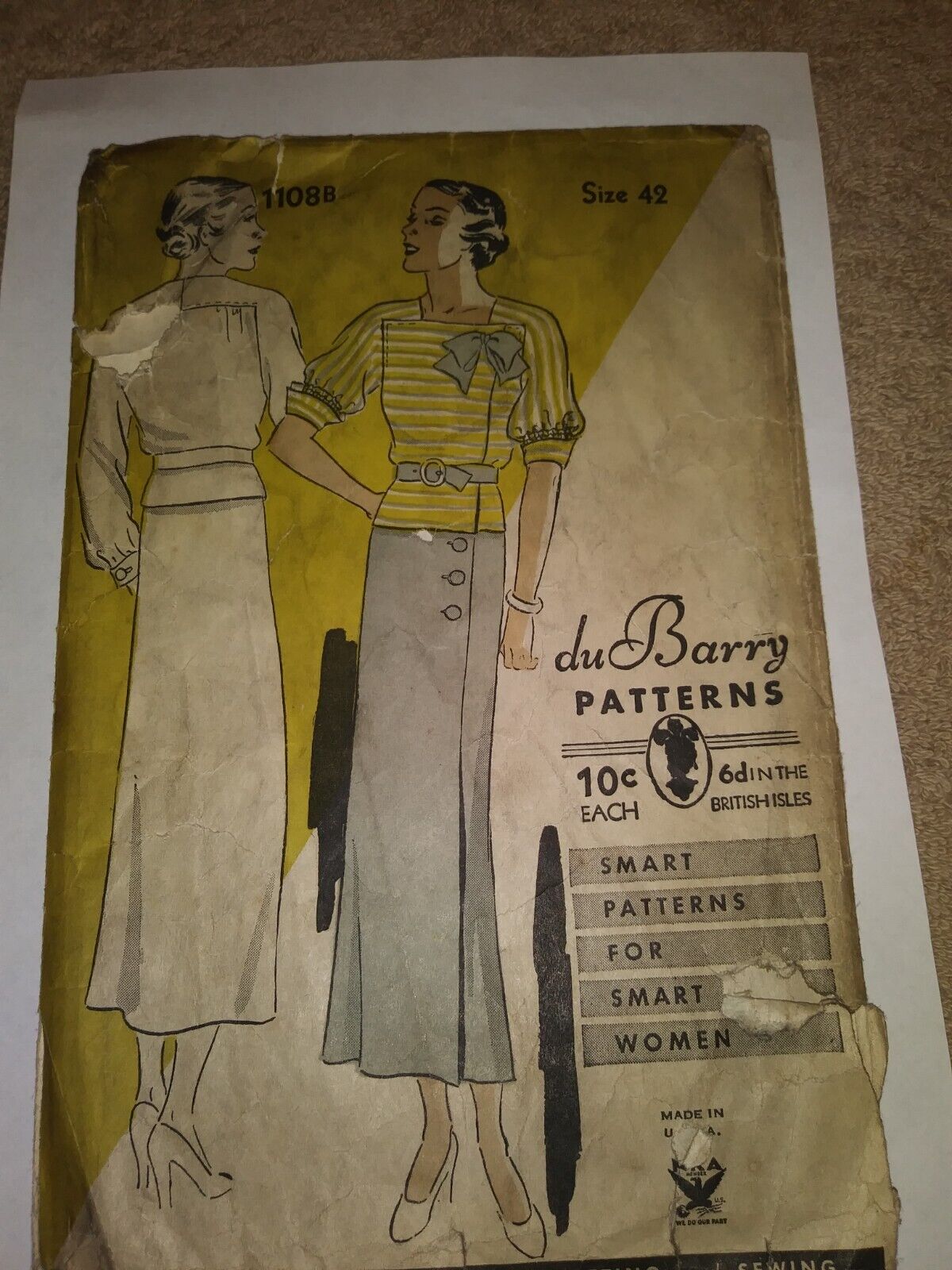 Antique Sewing Pattern Ladies Dress 1930's