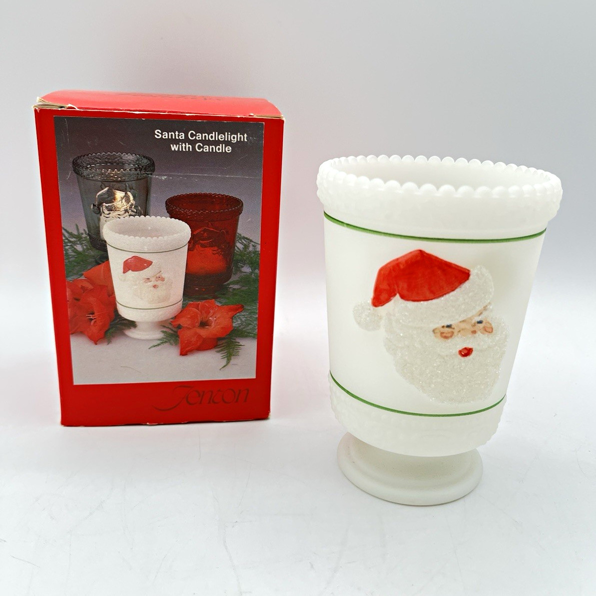 VTG. Fenton Santa Hand Painted Milk Glass Candle Holder Signed by Kim Barley 