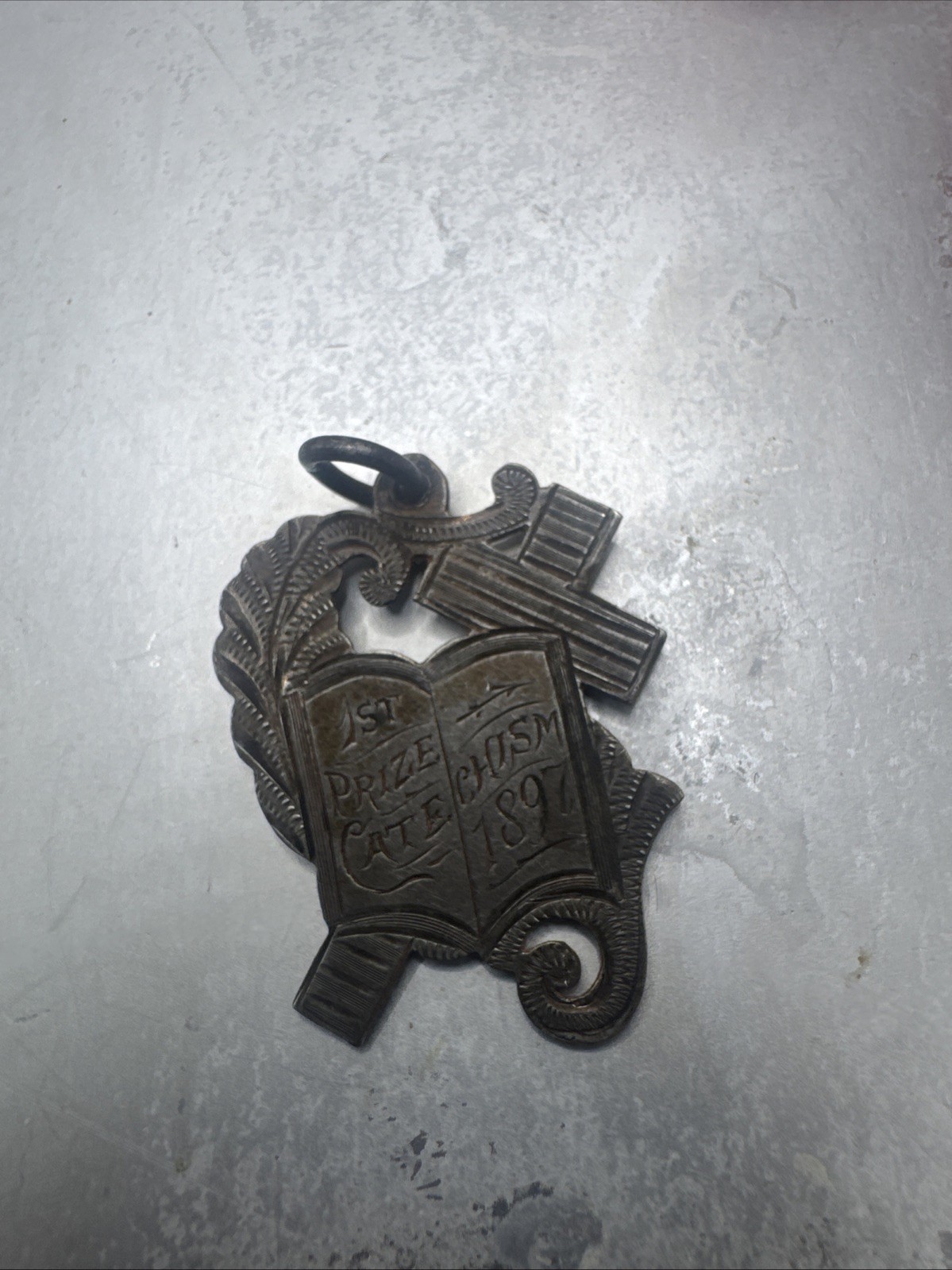 Antique Sterling Silver 1st Place Catechism 1897 Edward C Fay Pendant 