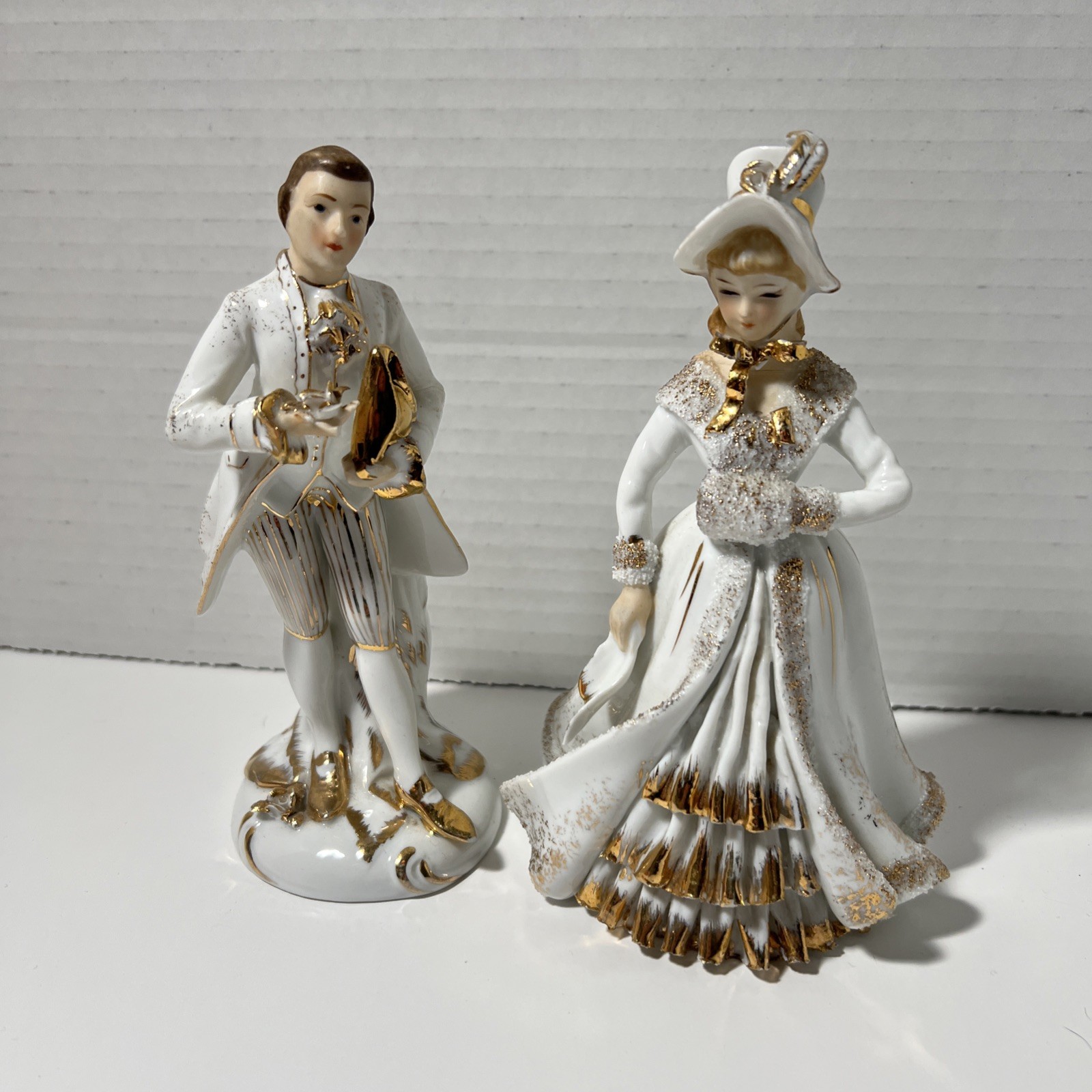 Pair Lefton Vintage 1950s China HAND PAINTED porcelain figurines VICTORIAN KW459