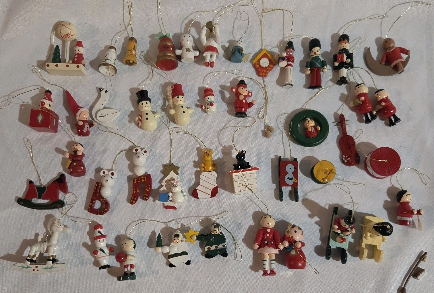 Vintage Lot Of 42 Mixed Wooden Christmas Ornaments