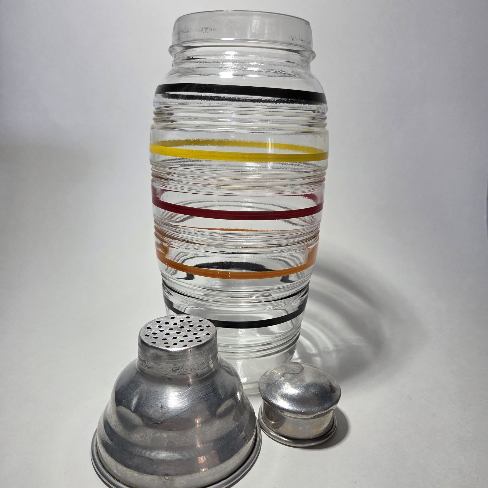 Mid-Century Glass Cocktail Shaker With Top 12” Striped Colorful Large 1.5 Quart