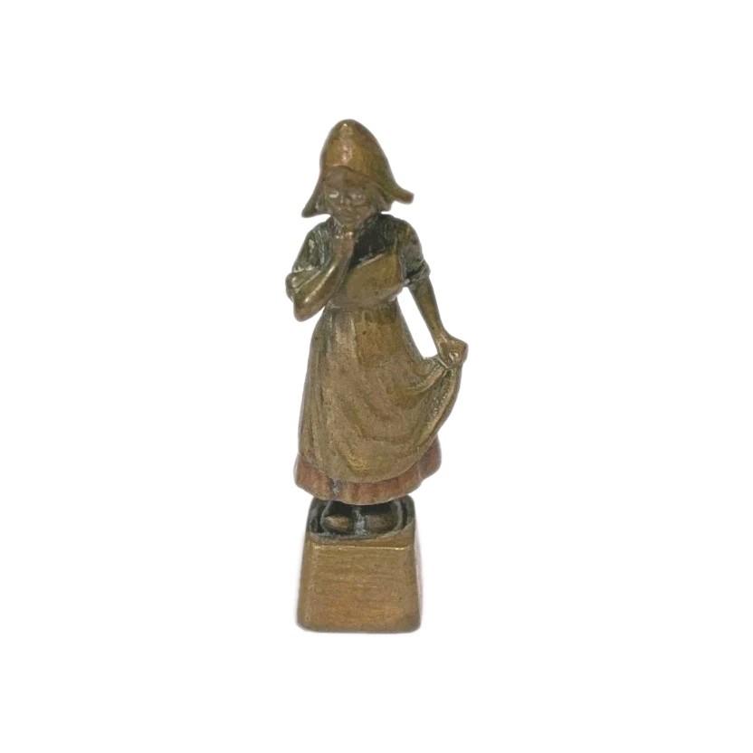 Antique c1940 Miniature Viennese Dutch Woman Bronze Sculpture Figurine 2 1/8 Antique c1940 Miniature Viennese Dutch Woman Bronze Sculpture Figurine 2 1/8