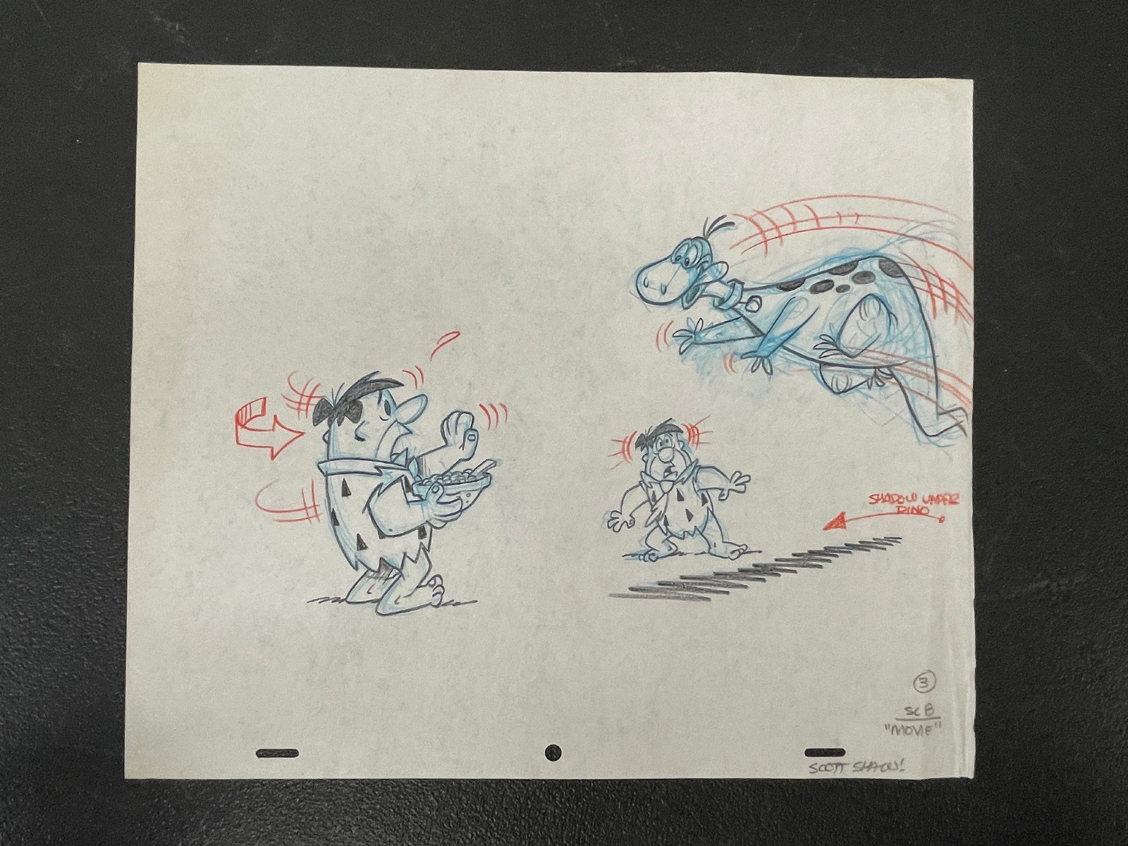 Scott Shaw Signed Fred Flintstone & Dino Original Animation Drawing Commercial