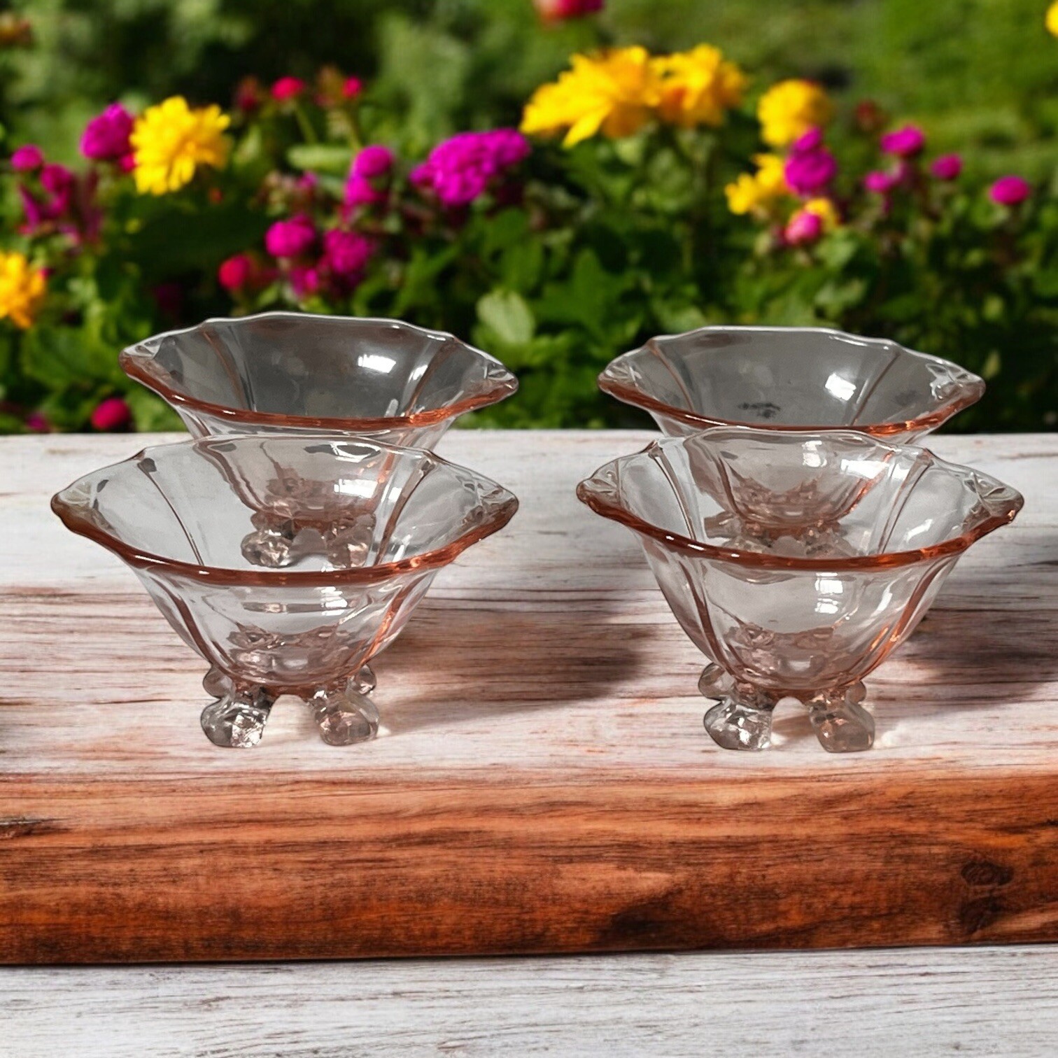 Vintage Pink Fostoria Elegant Depression Glass Individual Salt Cellars Footed 4
