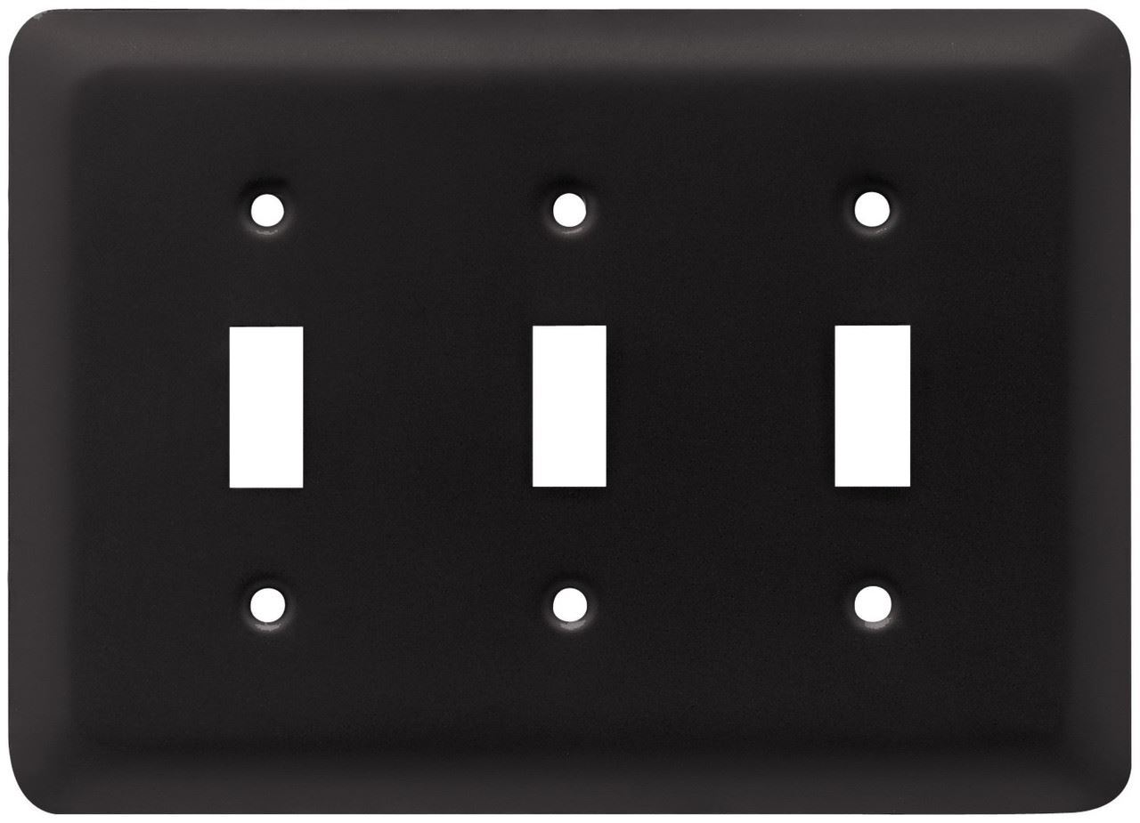 Stamped Round Triple Switch Wall Plate- Flat Black Stamped Round Triple Switch Wall Plate- Flat Black