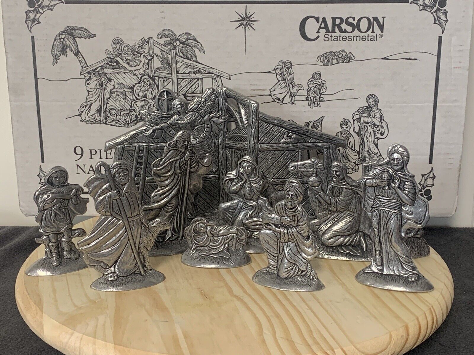 Vintage Carson Statesmetal 9 Pc Nativity Set - Pewter Gray - 4” To 7” Tall - WB￼