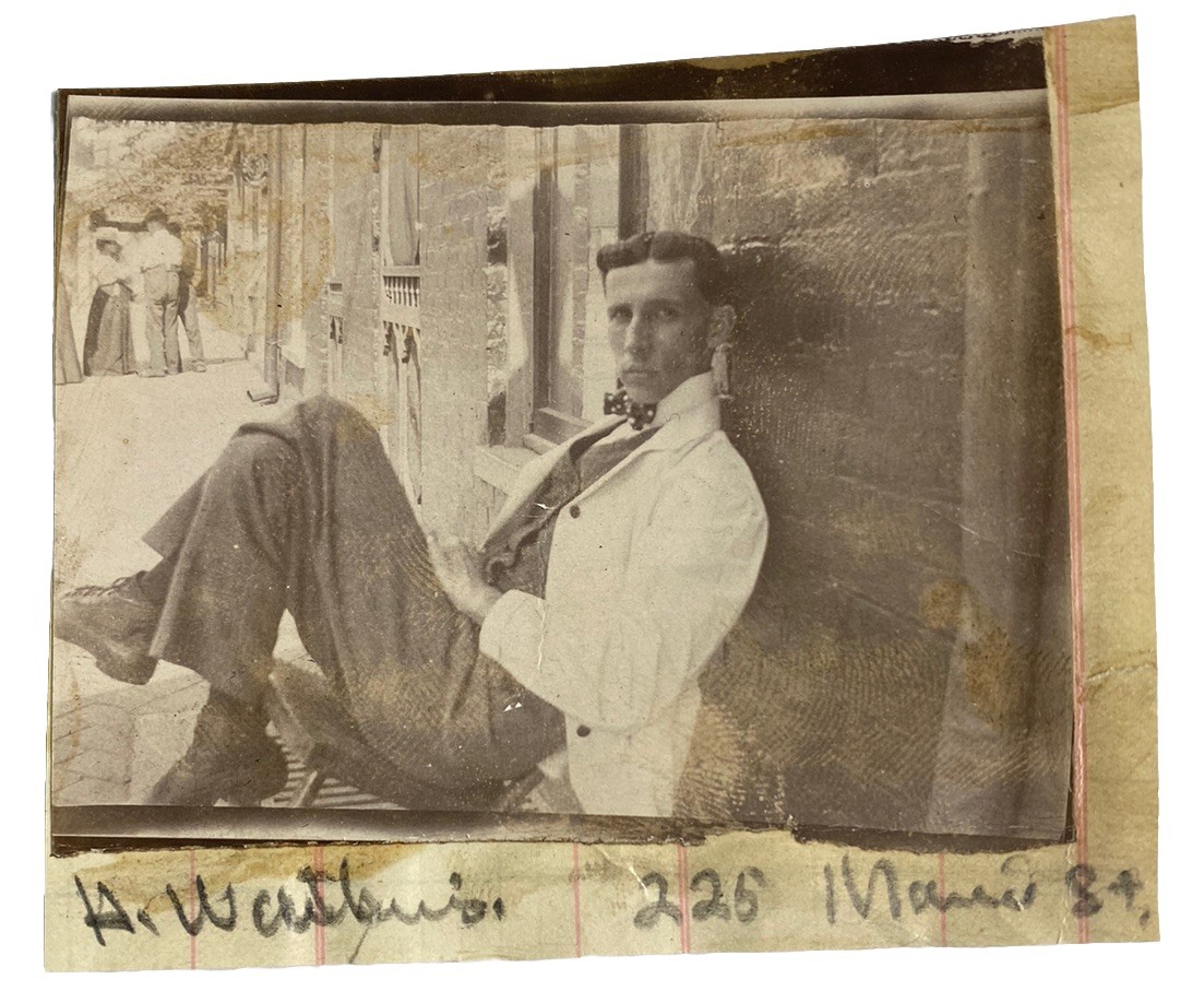 A Handsome Attractive Man on Main Street White Suit & Bowtie Antique 1900s Photo