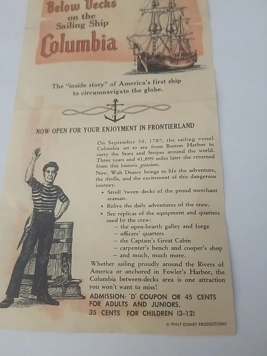 ORIGINAL Disneyland  Vintage Enchanted Tiki Room & Sailing Ship Columbia Flyer
